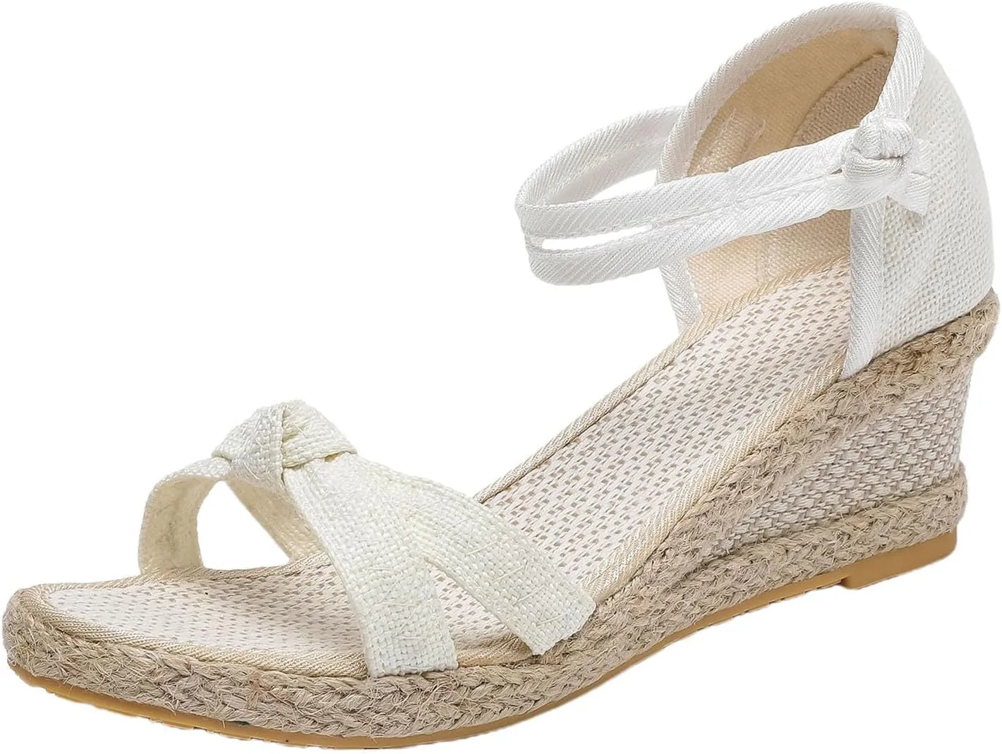 Smoneyful Womens Wedge Sandals Open Toe Ankle Strap Espadrille Platform Comforty Dressy Bow Pumps Summer