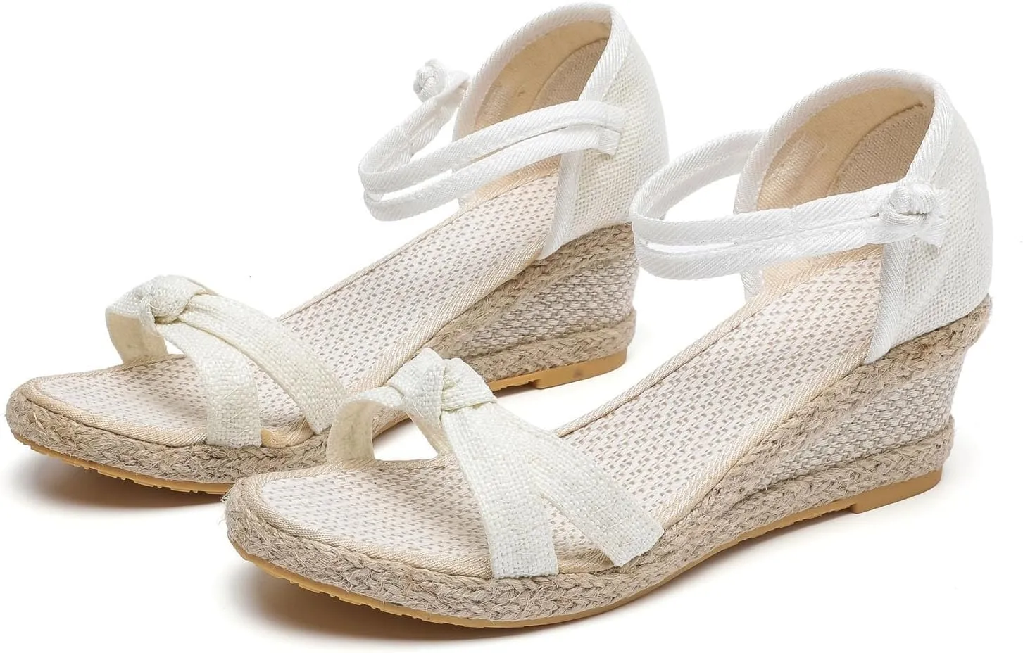 Smoneyful Womens Wedge Sandals Open Toe Ankle Strap Espadrille Platform Comforty Dressy Bow Pumps Summer