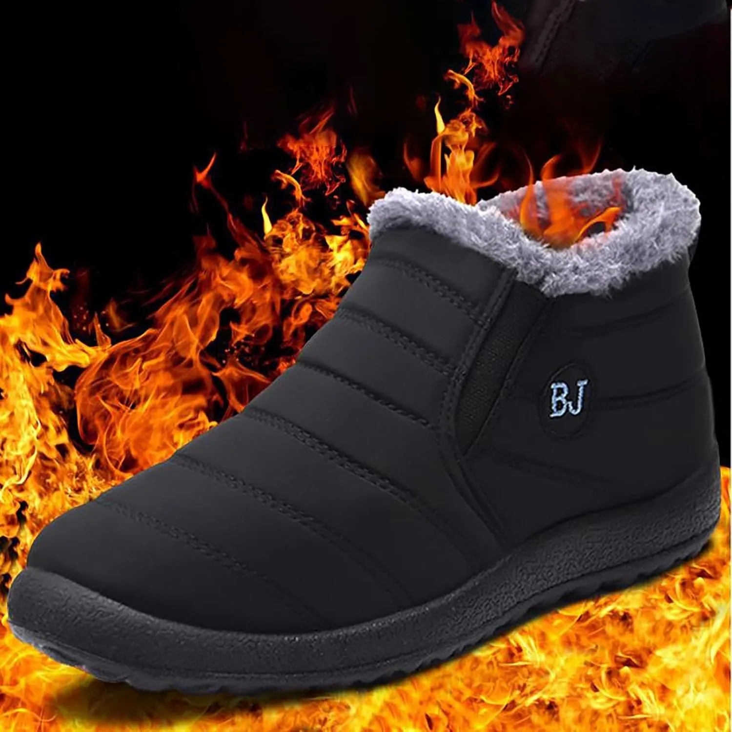 Snow Shoes For Men Winter Warm Booties Plush Lined Non-Slip Ankle Boots Outdoor Slip On aterproof Booties