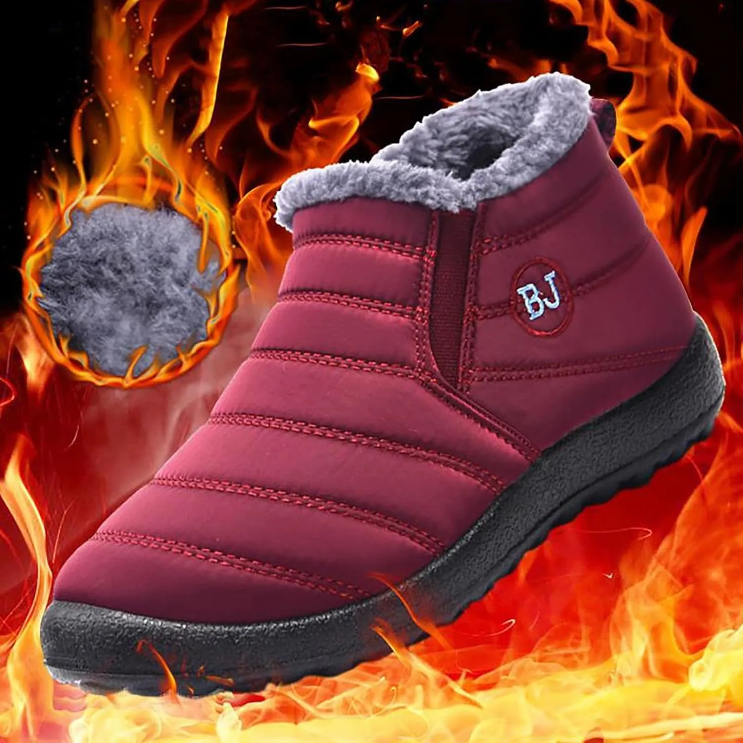 Snow Shoes For Men Winter Warm Booties Plush Lined Non-Slip Ankle Boots Outdoor Slip On aterproof Booties