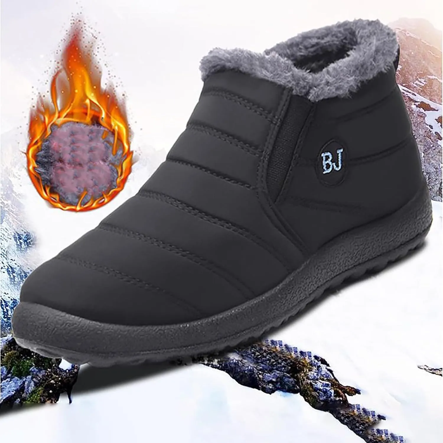 Snow Shoes For Men Winter Warm Booties Plush Lined Non-Slip Ankle Boots Outdoor Slip On aterproof Booties