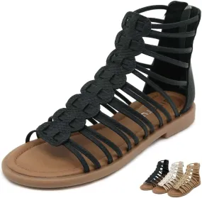 Soft Leather Roman Sandals Women 2024 Summer New Soft Sole Outwear Fisherman Strappy Thongs Open Toe Back Zip Beach Shoes