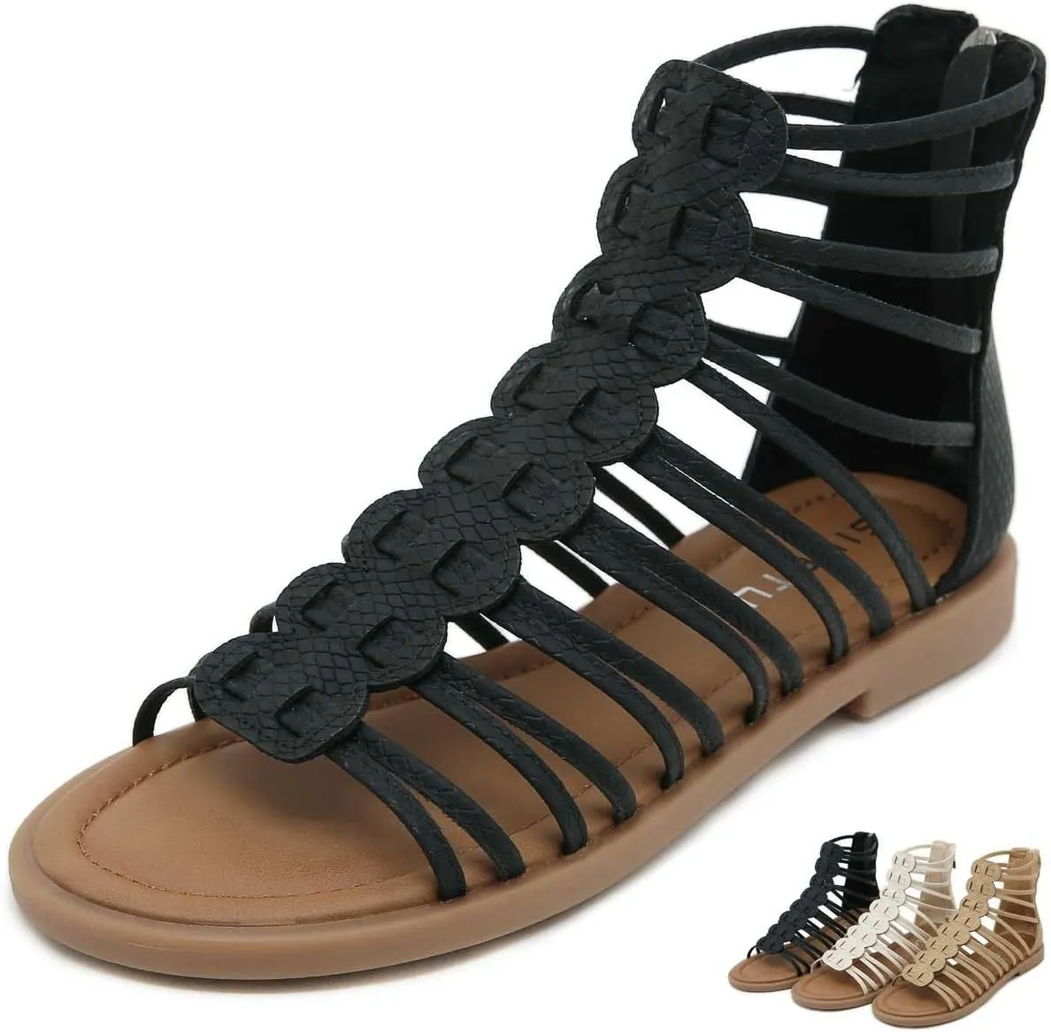 Soft Leather Roman Sandals Women 2024 Summer New Soft Sole Outwear Fisherman Strappy Thongs Open Toe Back Zip Beach Shoes