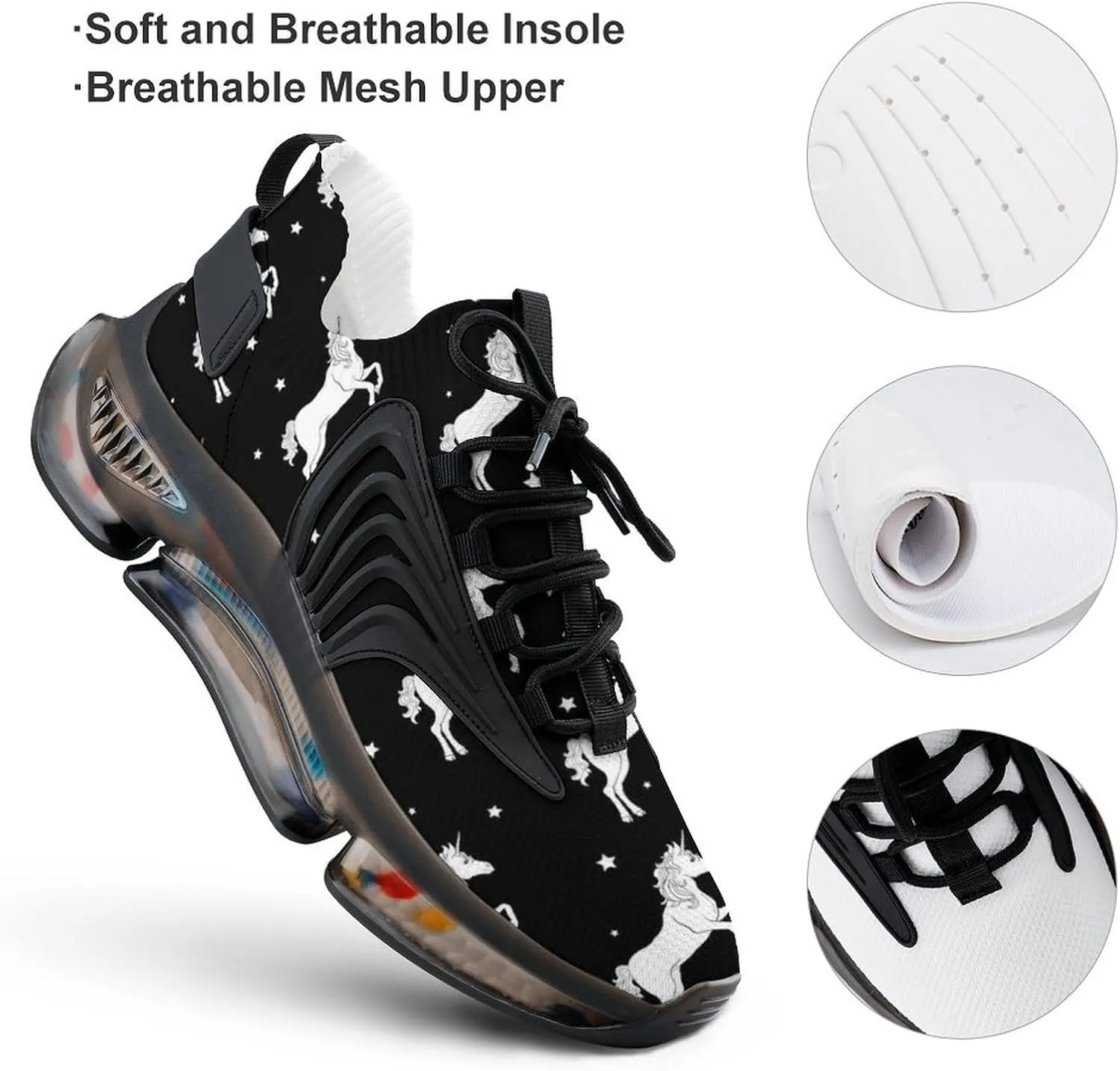 Unicorns with Star Mens Running Shoes Lightweight Walking Tennis Shoes Soft Soled Elastic Cushion Basketball Shoes