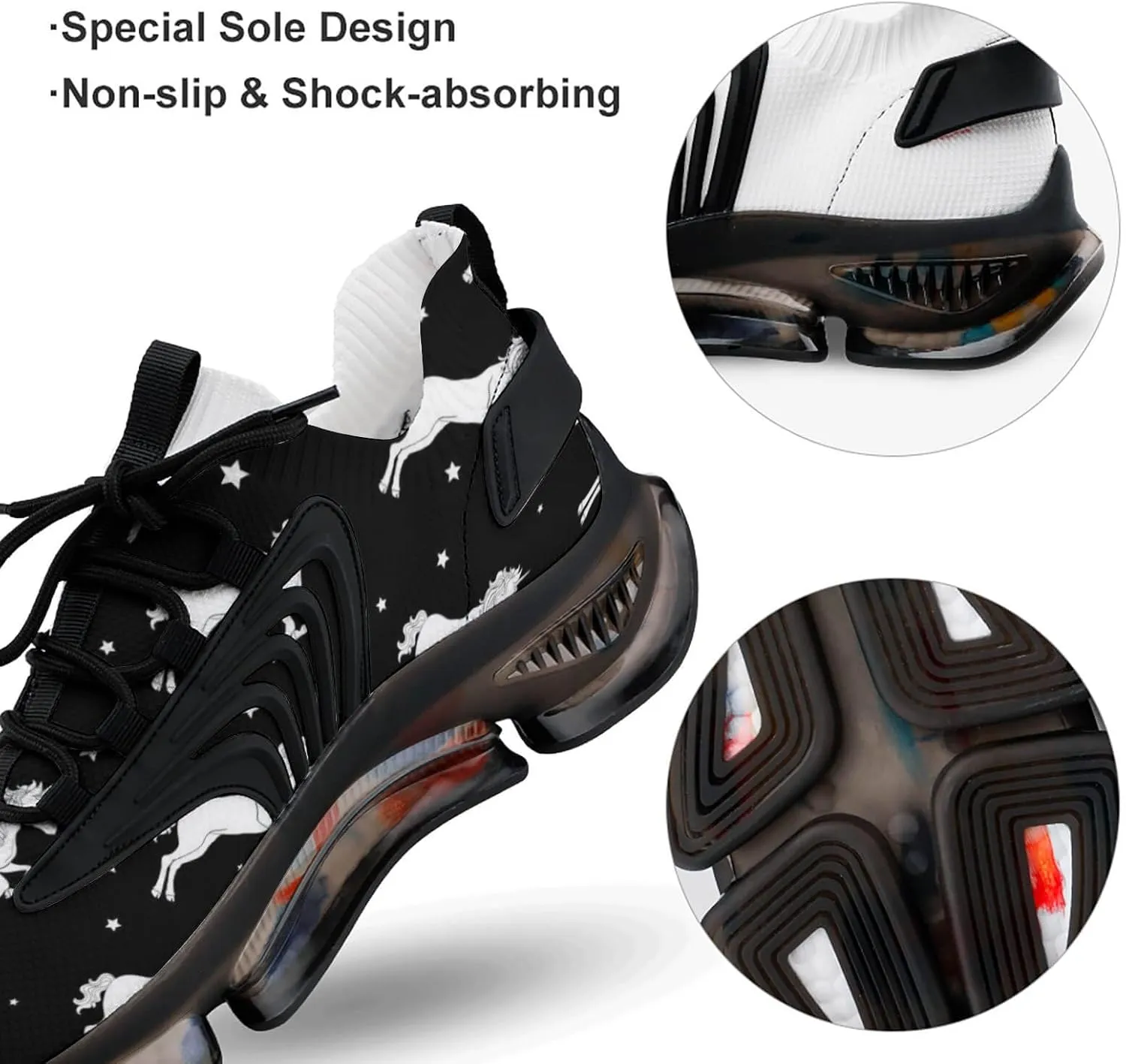 Unicorns with Star Mens Running Shoes Lightweight Walking Tennis Shoes Soft Soled Elastic Cushion Basketball Shoes