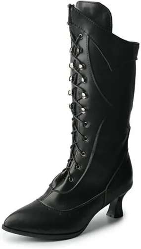 VULTRO Womens Retro Boots Ladies Lace Up Mid Calf Knee High Military Combat Biker Boots