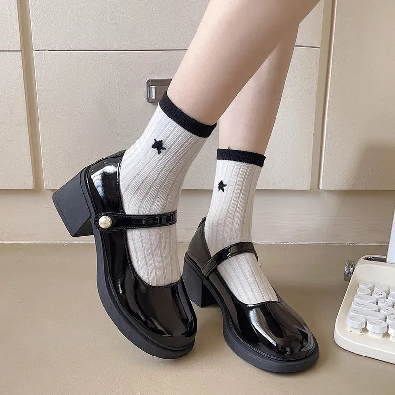 Wjczt Women Pearl Lolita Mary Janes High Heels Shoes Shoes 2024 New Summer Sandals Fashion Thick Pumps Ladies Dress Hiking Chaussure