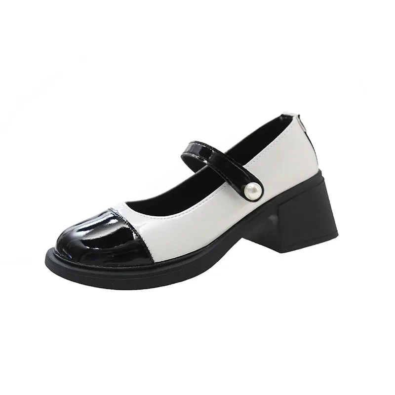 Wjczt Women Pearl Lolita Mary Janes High Heels Shoes Shoes 2024 New Summer Sandals Fashion Thick Pumps Ladies Dress Hiking Chaussure