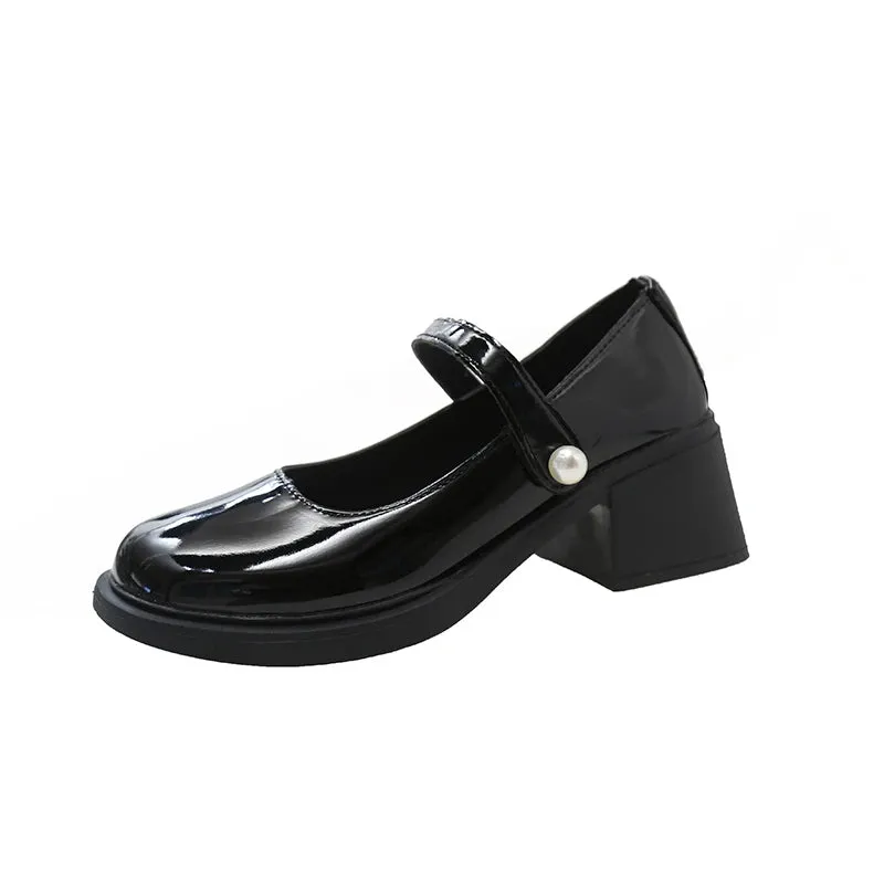 Wjczt Women Pearl Lolita Mary Janes High Heels Shoes Shoes 2024 New Summer Sandals Fashion Thick Pumps Ladies Dress Hiking Chaussure