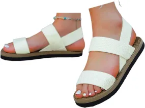 Women Sandals Comfortable Walking Slip On Flat Sandals Open Toe Elastic StrappySandals Espadrille Heel Beach Shoes