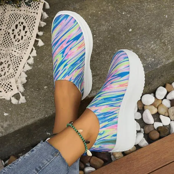 Women's Casual Color Gradient Fly Woven Platform Sneakers 31078814S