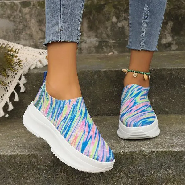 Women's Casual Color Gradient Fly Woven Platform Sneakers 31078814S