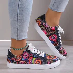 Women's Casual Fashion Printed Lace-Up Canvas Flats 46989564S