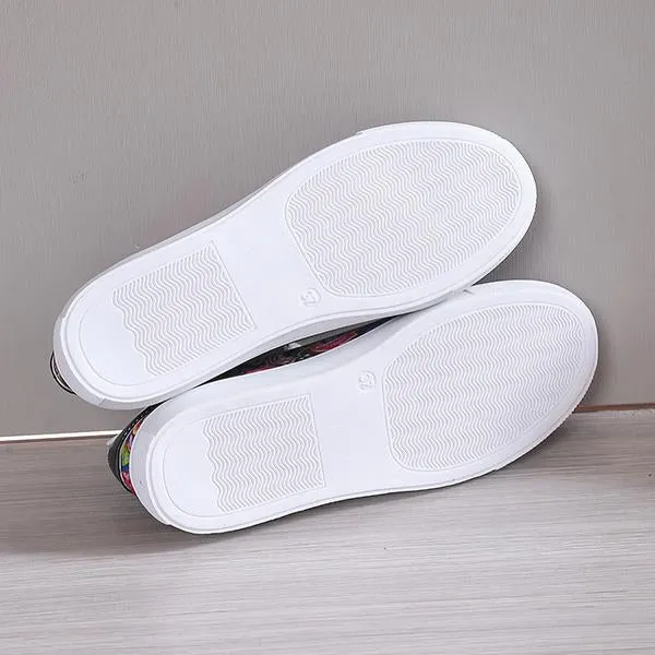 Women's Casual Fashion Printed Lace-Up Canvas Flats 46989564S