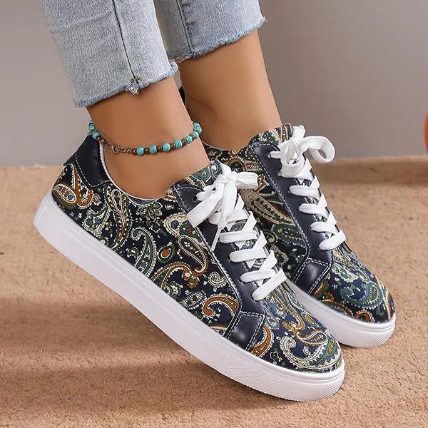 Women's Casual Fashion Printed Lace-Up Canvas Flats 46989564S