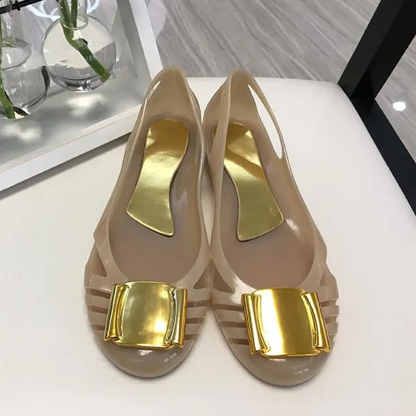 Women's Casual Metal Decorated Hollow Flat Jelly Shoes 41099491S
