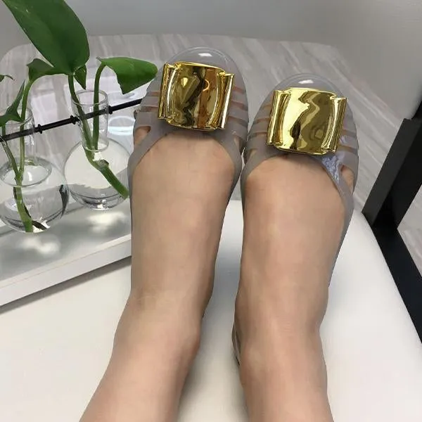 Women's Casual Metal Decorated Hollow Flat Jelly Shoes 41099491S