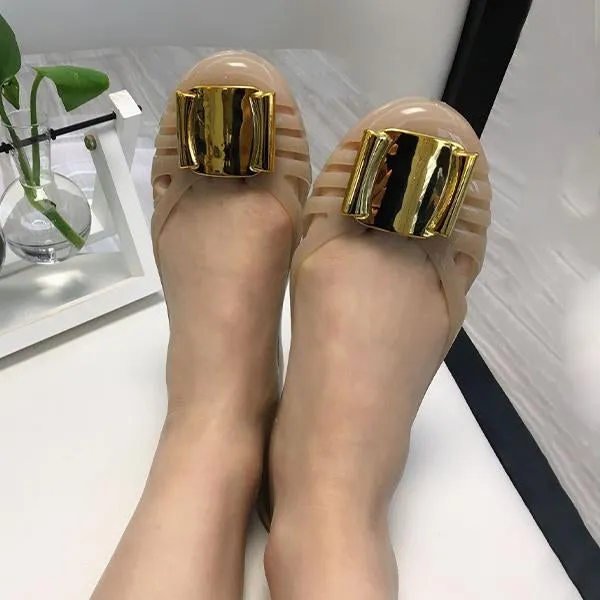 Women's Casual Metal Decorated Hollow Flat Jelly Shoes 41099491S