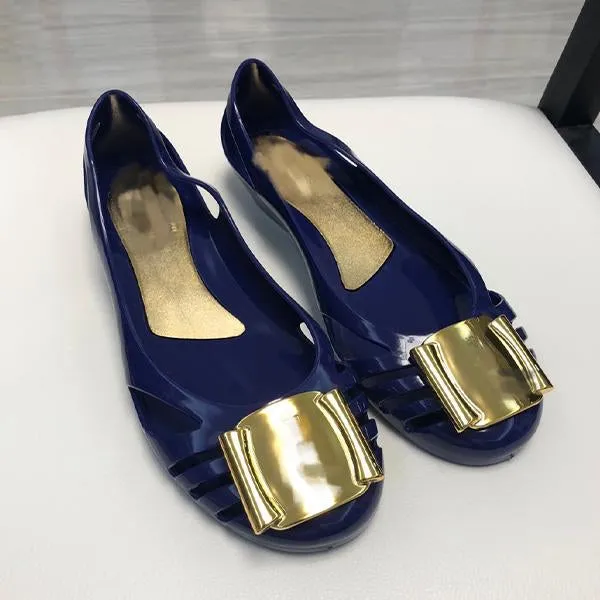 Women's Casual Metal Decorated Hollow Flat Jelly Shoes 41099491S