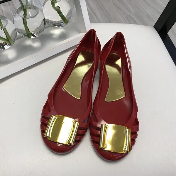 Women's Casual Metal Decorated Hollow Flat Jelly Shoes 41099491S
