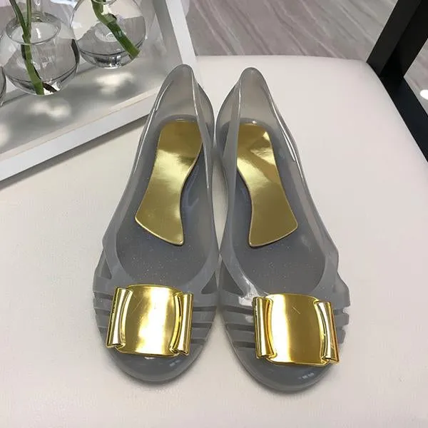 Women's Casual Metal Decorated Hollow Flat Jelly Shoes 41099491S