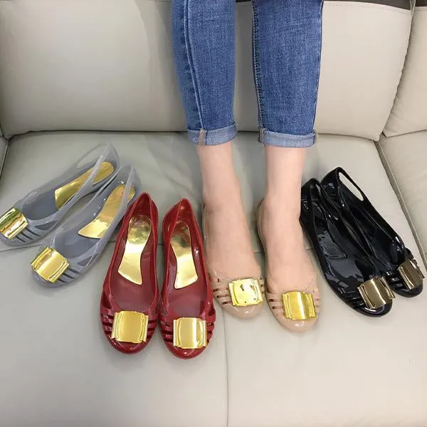 Women's Casual Metal Decorated Hollow Flat Jelly Shoes 41099491S