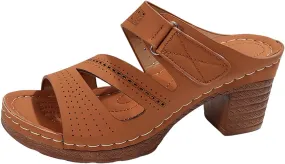 Womens Chunky Heels Sandals Casual Dressy Open Toe Adjustable Ankle Strap Slip On Beach Slides Platform Heels Slippers
