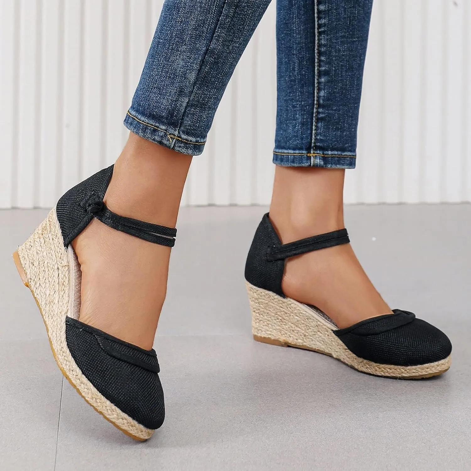 Womens Espadrilles Wedges Sandals Open Toe Platform Ankle Strap Summer Dress Shoes Espadrille Wedge Sandals for Women Dressy