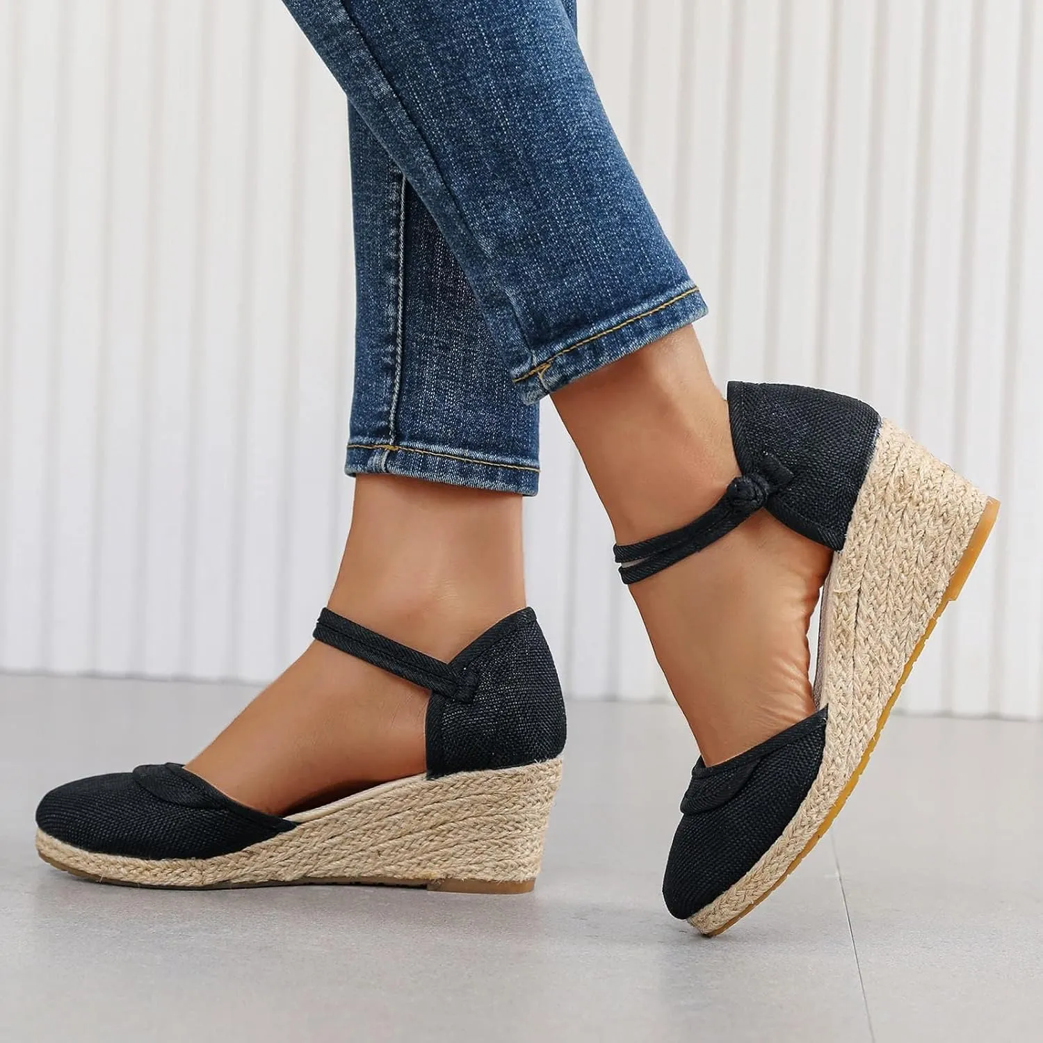 Womens Espadrilles Wedges Sandals Open Toe Platform Ankle Strap Summer Dress Shoes Espadrille Wedge Sandals for Women Dressy