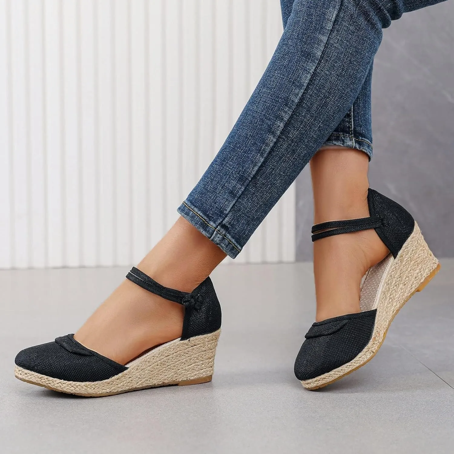 Womens Espadrilles Wedges Sandals Open Toe Platform Ankle Strap Summer Dress Shoes Espadrille Wedge Sandals for Women Dressy