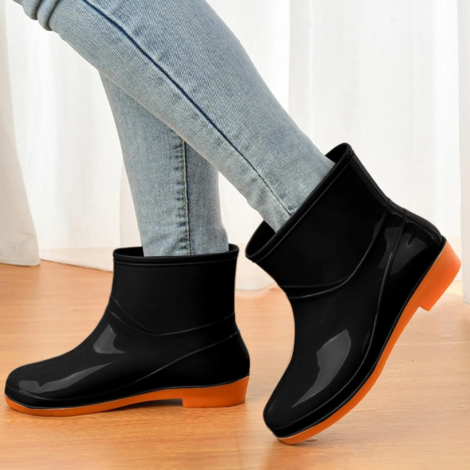 Womens Rubber Boots Womens Rain Boots for Boating Fishing Gardening Farming Flat Mid Calf Rain Shoes