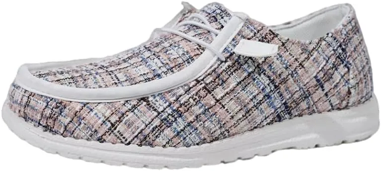 Women's Solid Comfortable Lace-up Loafers Orthopedic Ultralight Canvas Boat Casual Shoes with Arch Support Lightweight Slip On Sneakers