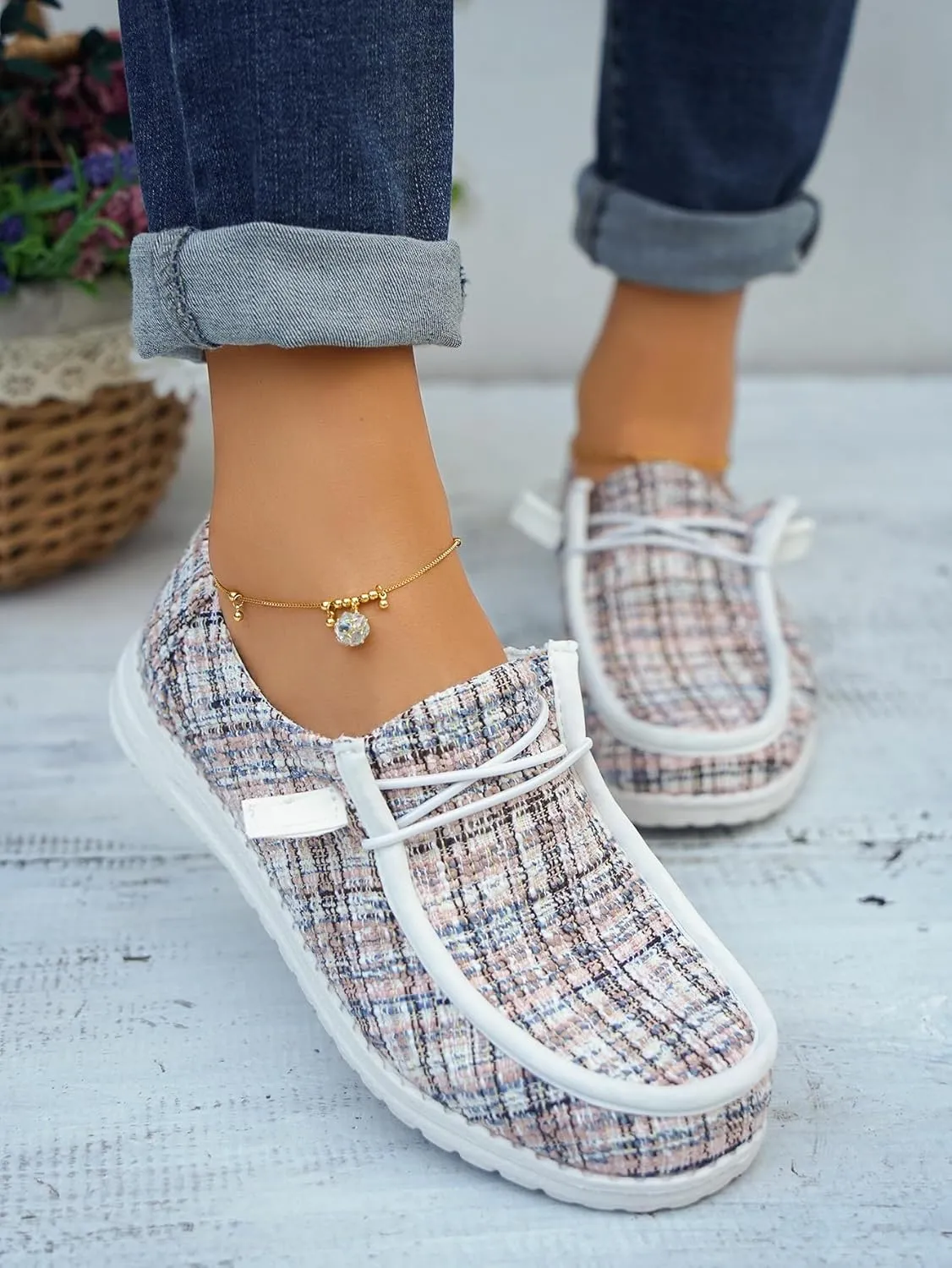 Women's Solid Comfortable Lace-up Loafers Orthopedic Ultralight Canvas Boat Casual Shoes with Arch Support Lightweight Slip On Sneakers