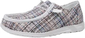 Women's Solid Comfortable Lace-up Loafers Orthopedic Ultralight Canvas Boat Casual Shoes with Arch Support Lightweight Slip On Sneakers