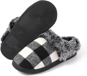 Womens Stripe Slippers Slip on Fuzzy Bridal Slippers Outdoor Indoor House Slippers Warm Plush Bedroom Shoes