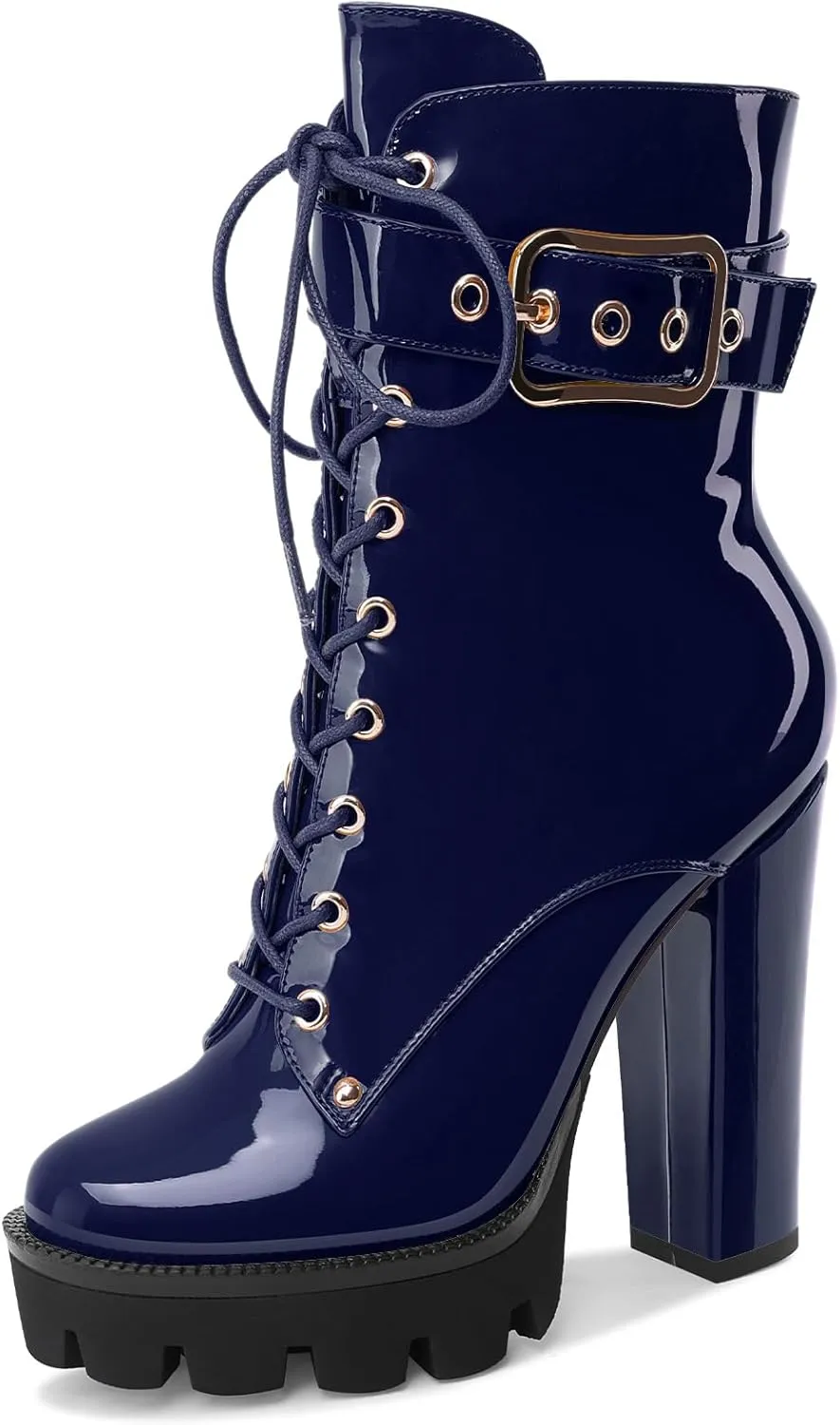 Z.Oufeier Women's Platform Ankle Boots Fashion Chunky Heel Lug Sole Combat Boots Lace Up High Heeled Booties