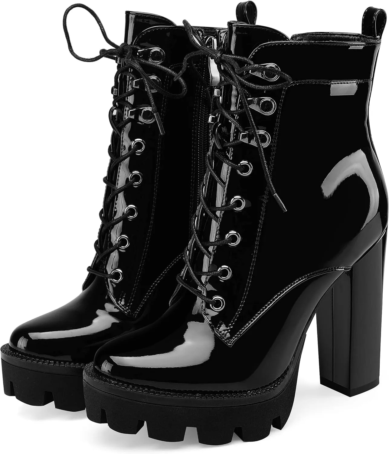 Z.Oufeier Women's Platform Ankle Boots Fashion Chunky Heel Lug Sole Combat Boots Lace Up High Heeled Booties