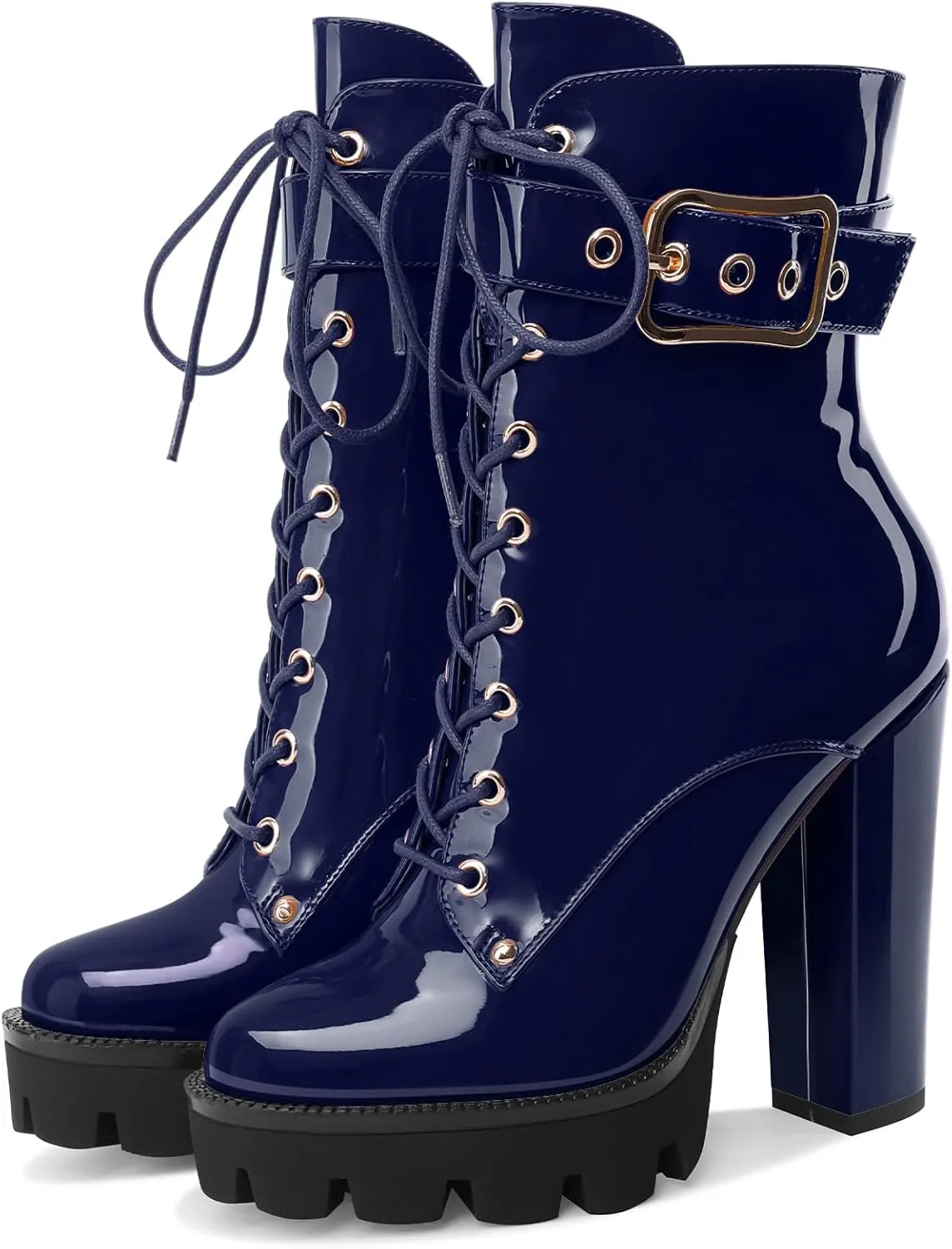 Z.Oufeier Women's Platform Ankle Boots Fashion Chunky Heel Lug Sole Combat Boots Lace Up High Heeled Booties