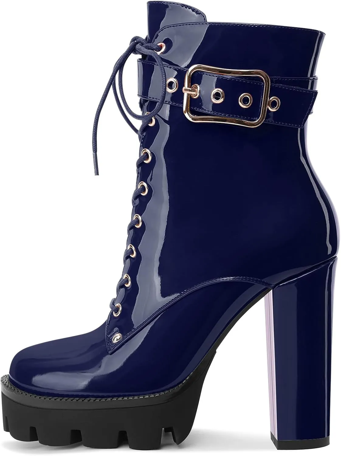 Z.Oufeier Women's Platform Ankle Boots Fashion Chunky Heel Lug Sole Combat Boots Lace Up High Heeled Booties