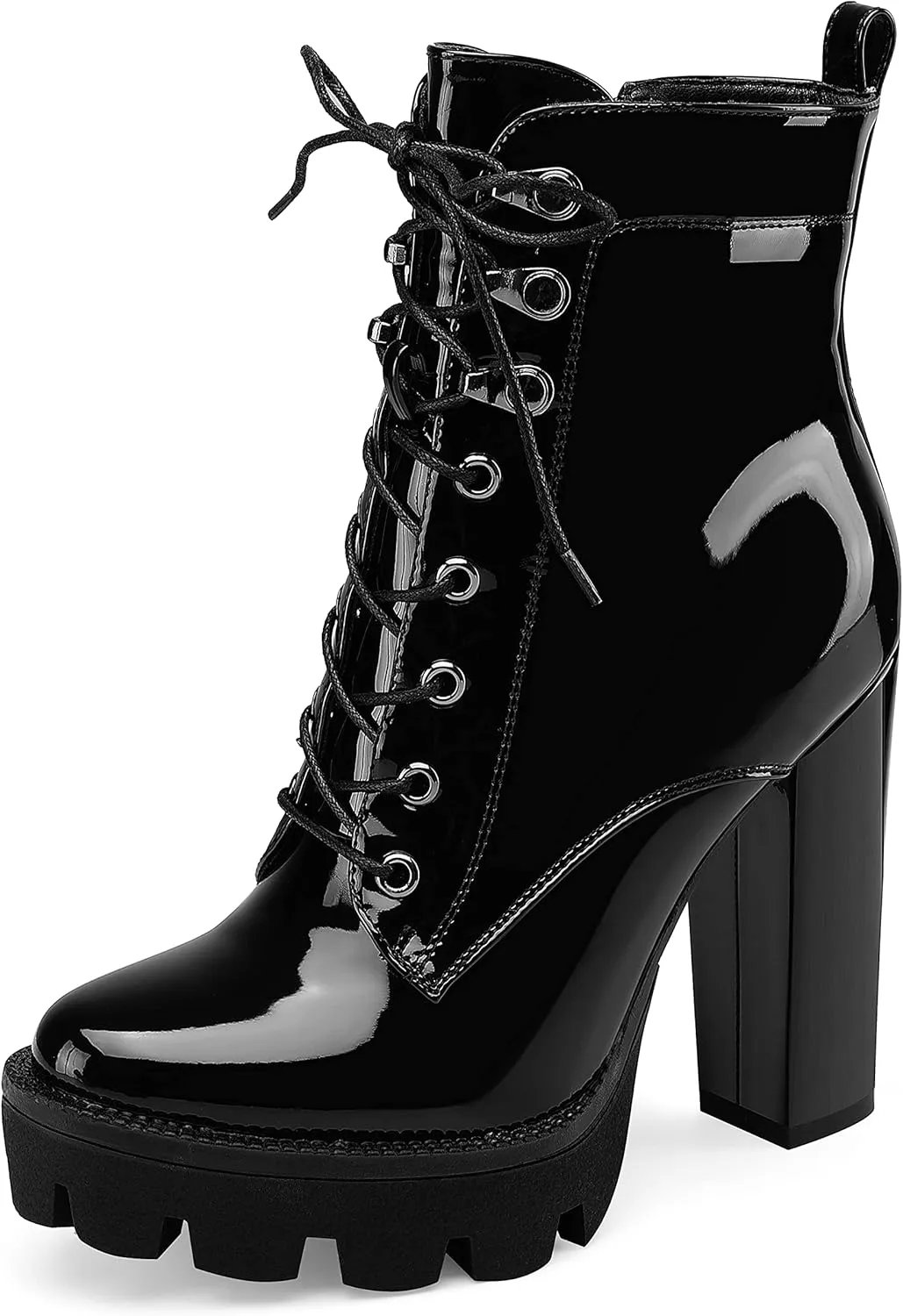 Z.Oufeier Women's Platform Ankle Boots Fashion Chunky Heel Lug Sole Combat Boots Lace Up High Heeled Booties