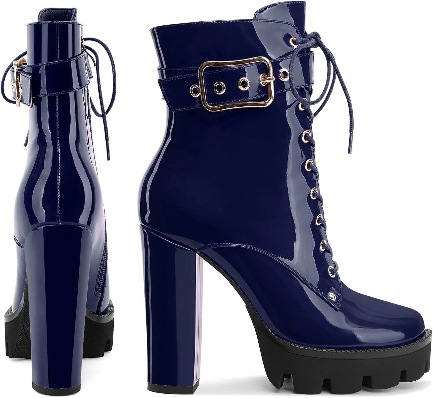 Z.Oufeier Women's Platform Ankle Boots Fashion Chunky Heel Lug Sole Combat Boots Lace Up High Heeled Booties