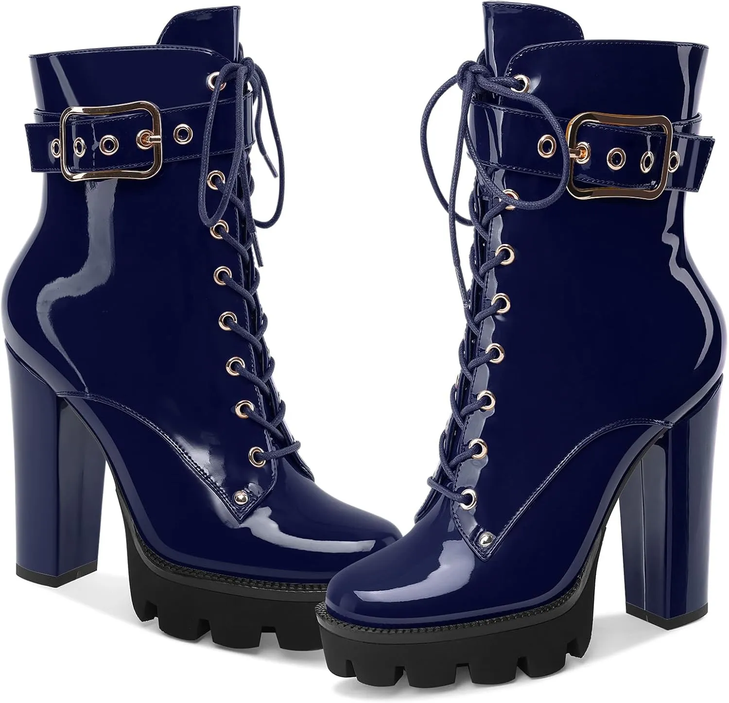 Z.Oufeier Women's Platform Ankle Boots Fashion Chunky Heel Lug Sole Combat Boots Lace Up High Heeled Booties