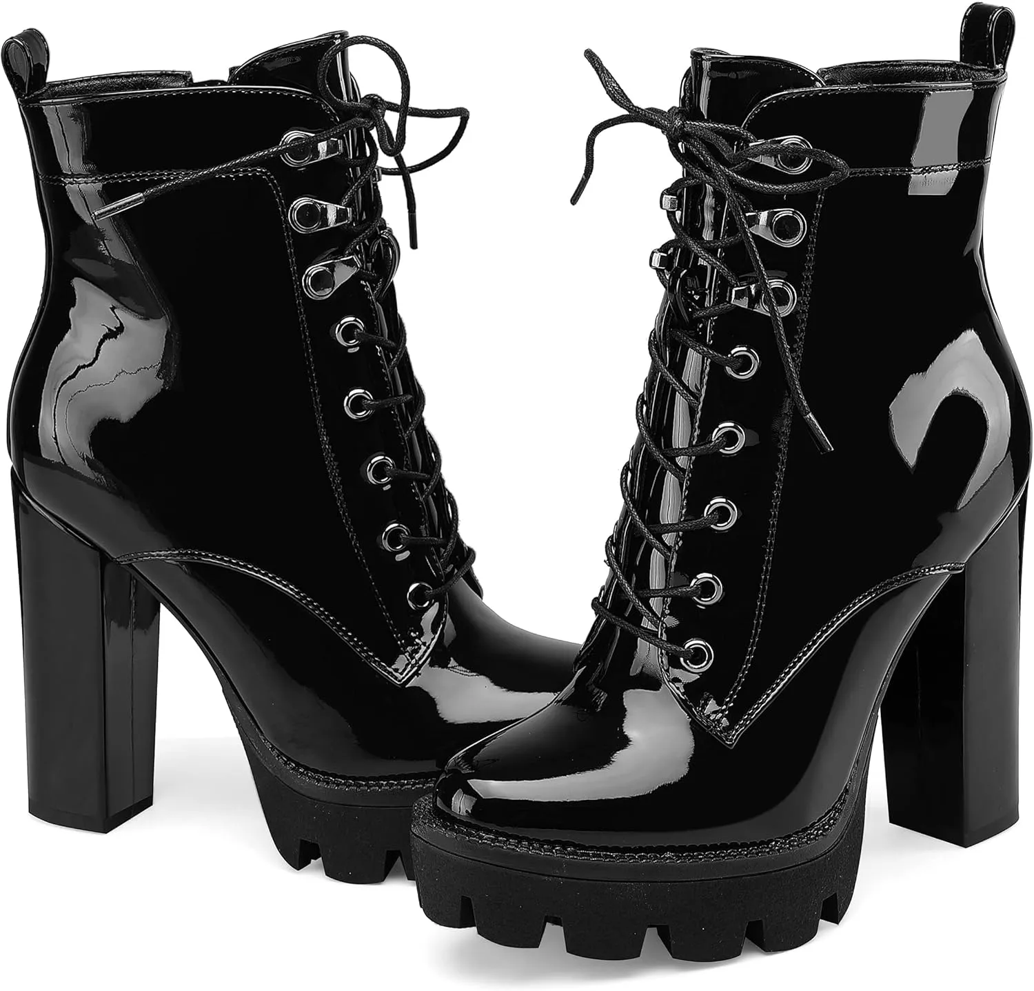 Z.Oufeier Women's Platform Ankle Boots Fashion Chunky Heel Lug Sole Combat Boots Lace Up High Heeled Booties