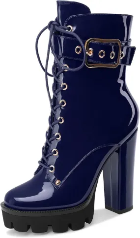 Z.Oufeier Women's Platform Ankle Boots Fashion Chunky Heel Lug Sole Combat Boots Lace Up High Heeled Booties